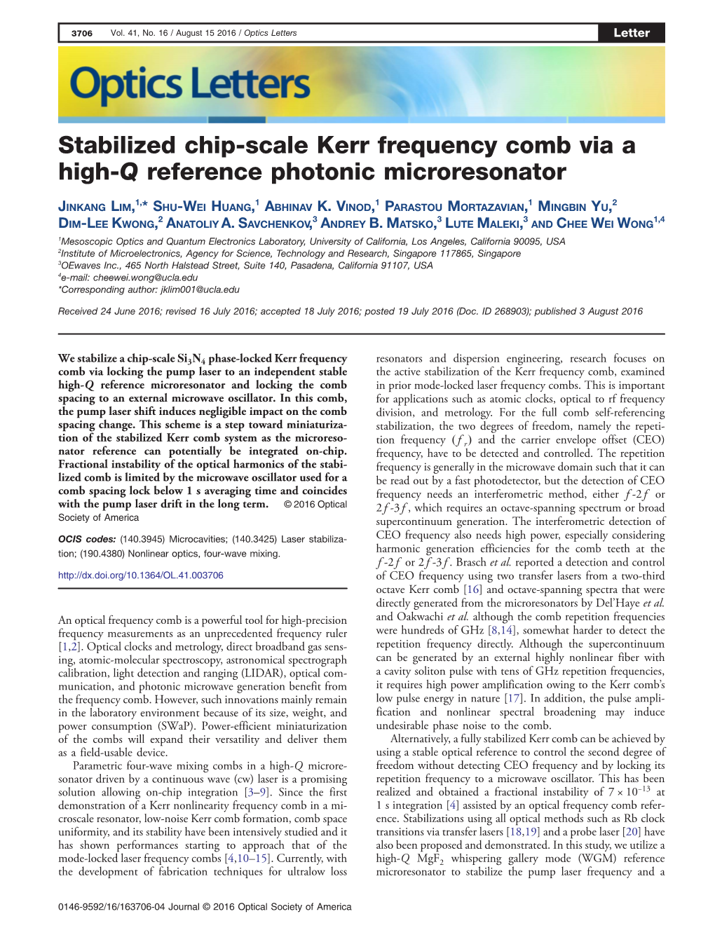 Stabilized Chip-Scale Kerr Frequency Comb Via a High-Q Reference Photonic Microresonator