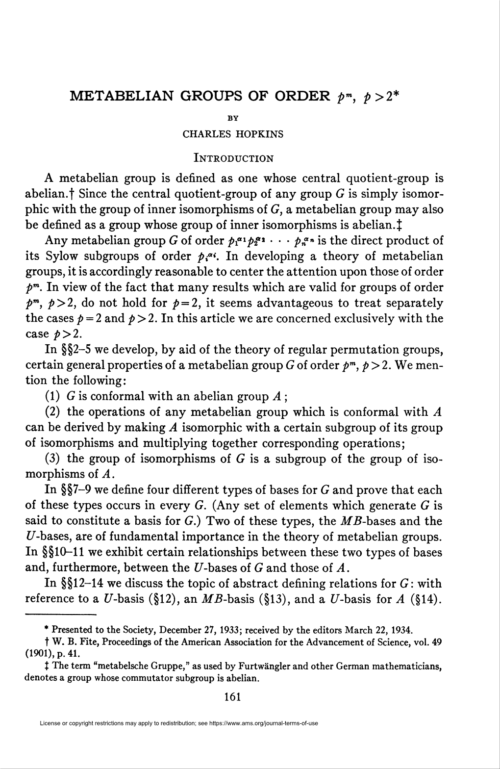 METABELIAN GROUPS of ORDER P~, P>2*