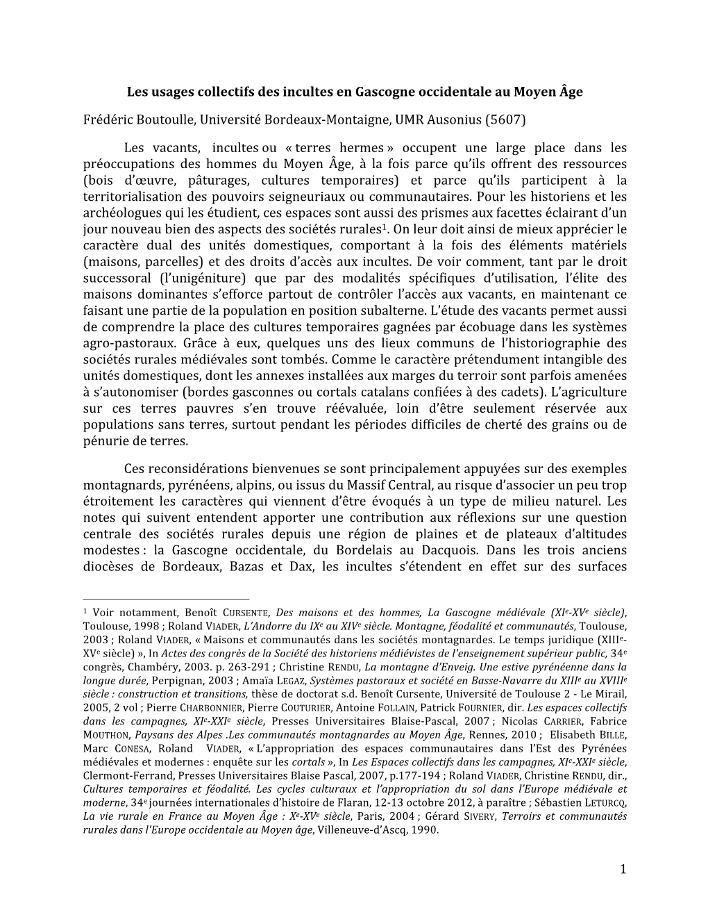 1 Les Usages Collectifs Des Incultes En Gascogne Occidentale Au Moyen