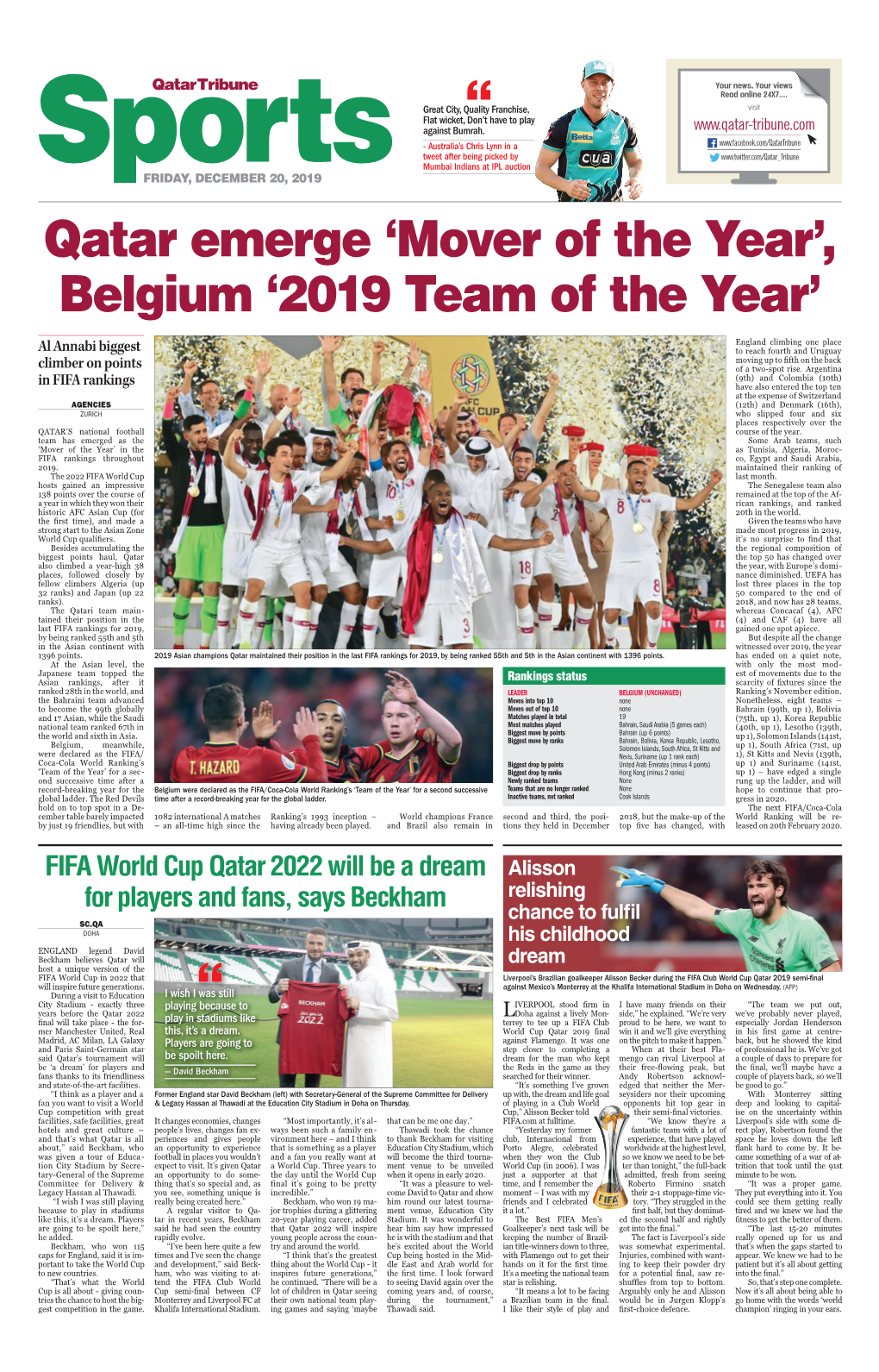 Qatar Emerge 'Mover of the Year', Belgium '2019 Team of the Year'