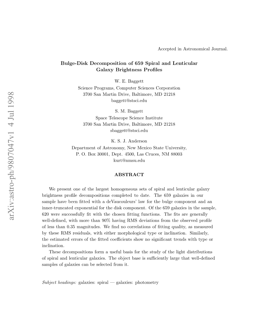 Bulge-Disk Decomposition of 659 Spiral and Lenticular Galaxy Brightness Proﬁles