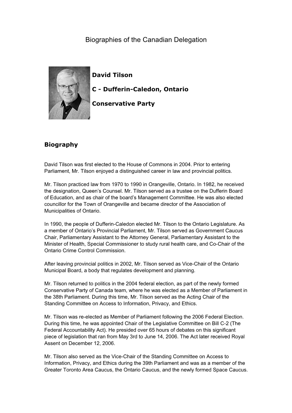 Biographies of the Canadian Delegation