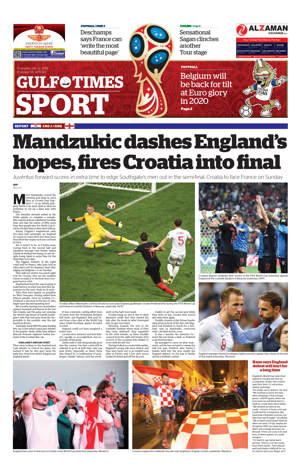 Mandzukic Dashes England's Hopes, Fires Croatia Into Final