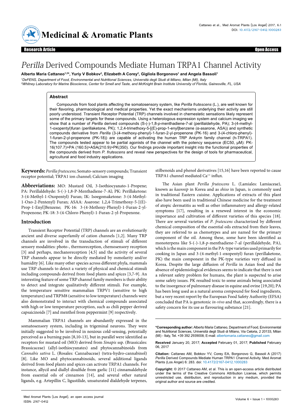 Perilla Derived Compounds Mediate Human TRPA1 Channel Activity