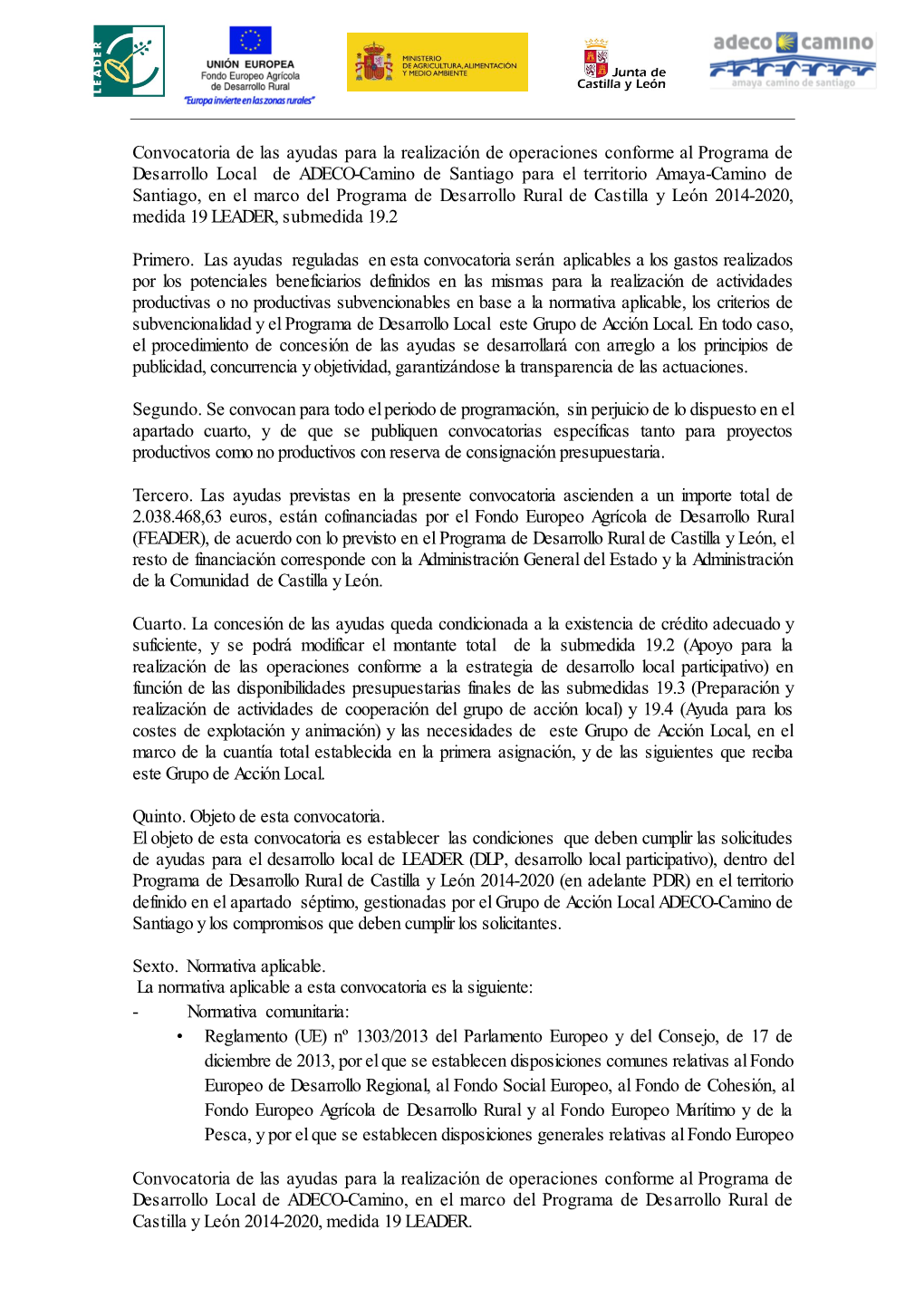 Convocatoria De Las Ayudas Para La Realización De Operaciones