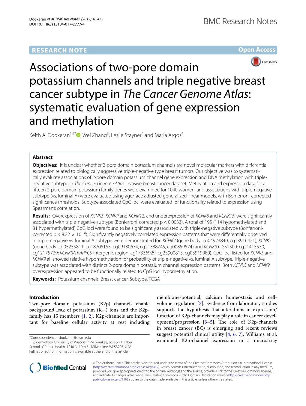 Associations of Two-Pore Domain Potassium Channels and Triple