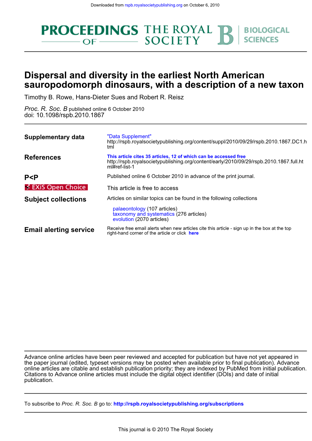 Dispersal and Diversity in the Earliest North American Sauropodomorph Dinosaurs, with a Description of a New Taxon