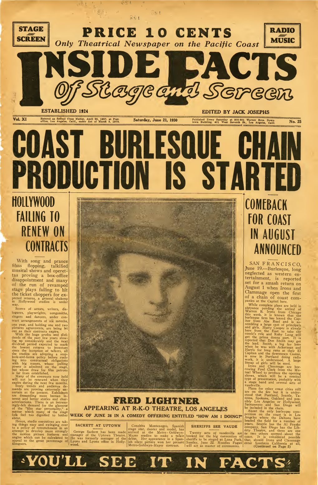 Inside Facts of Stage and Screen (June 21, 1930)