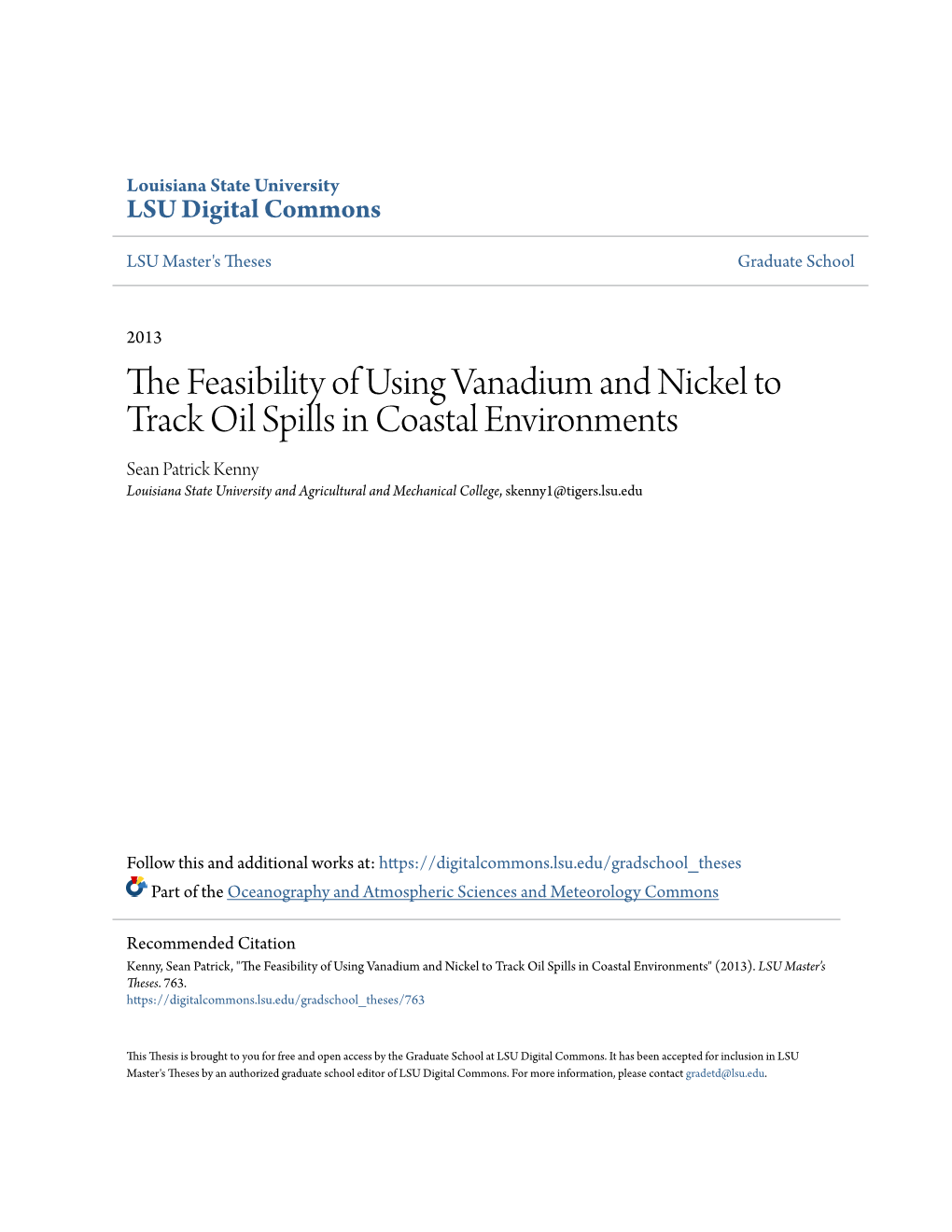 The Feasibility of Using Vanadium and Nickel to Track Oil Spills in Coastal Environments