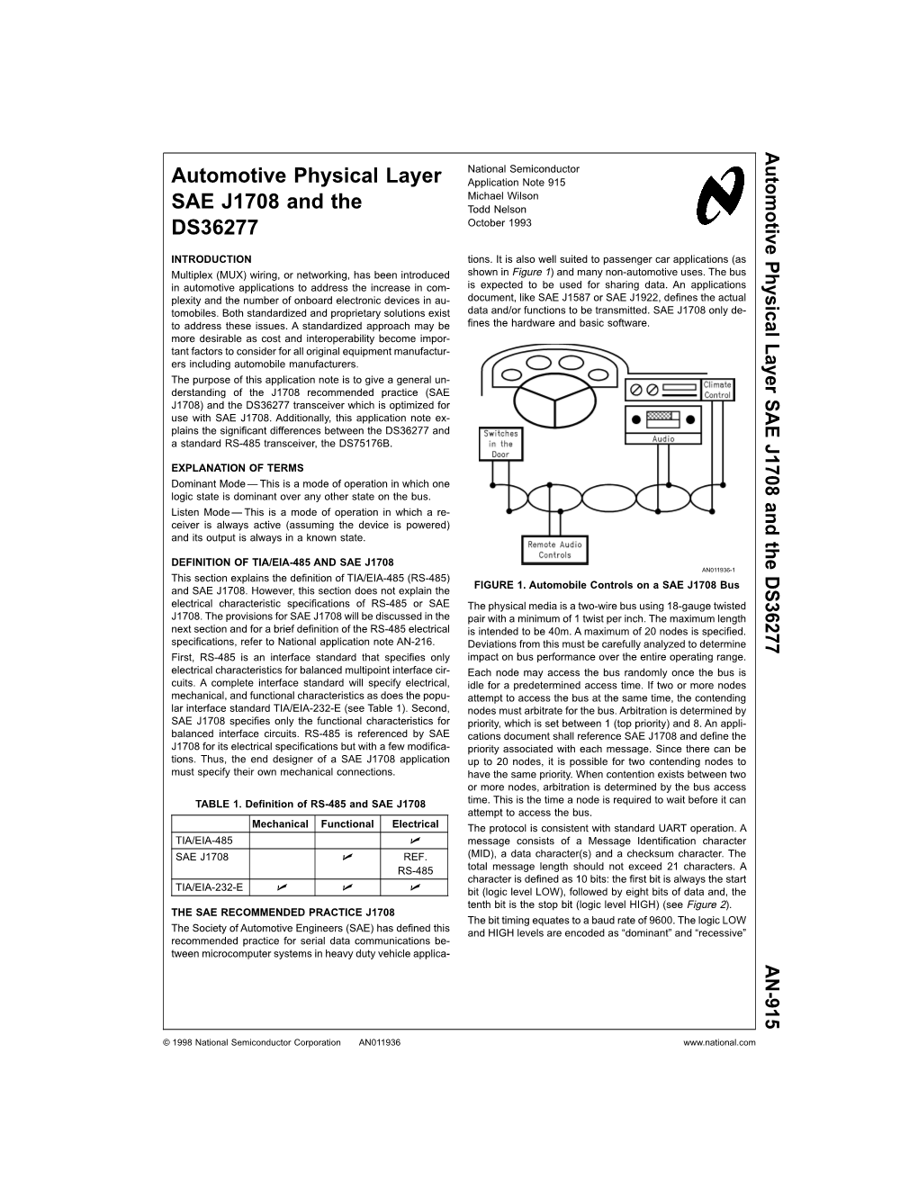 Application Note 915 Automotive Physical Layer SAE J1708 and The