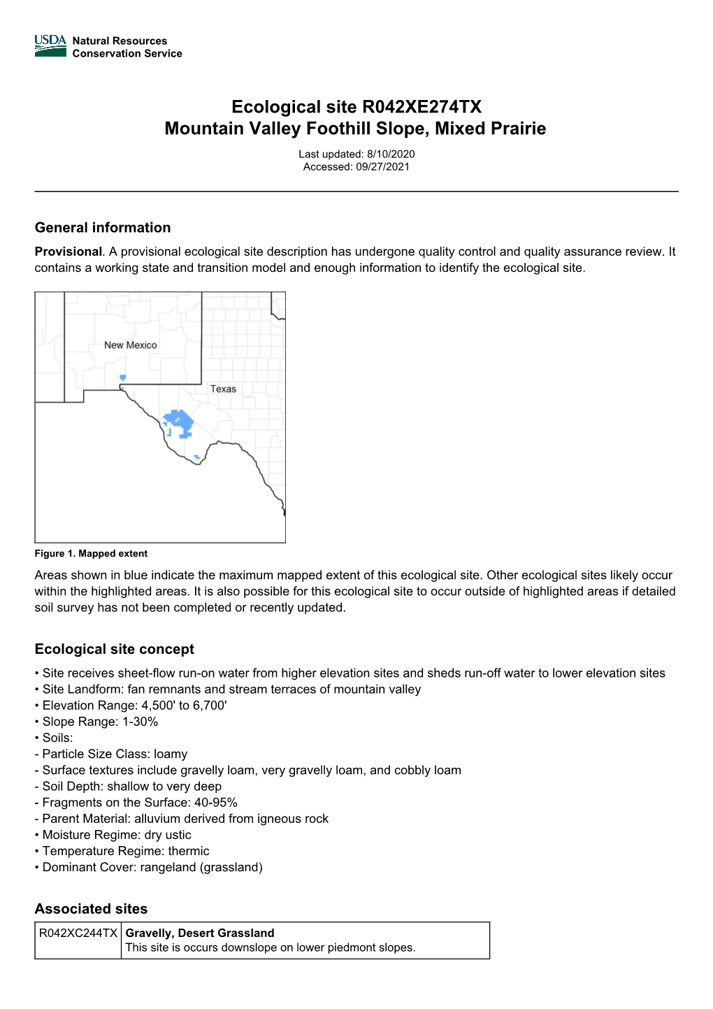 Ecological Site R042XE274TX Mountain Valley Foothill Slope, Mixed Prairie