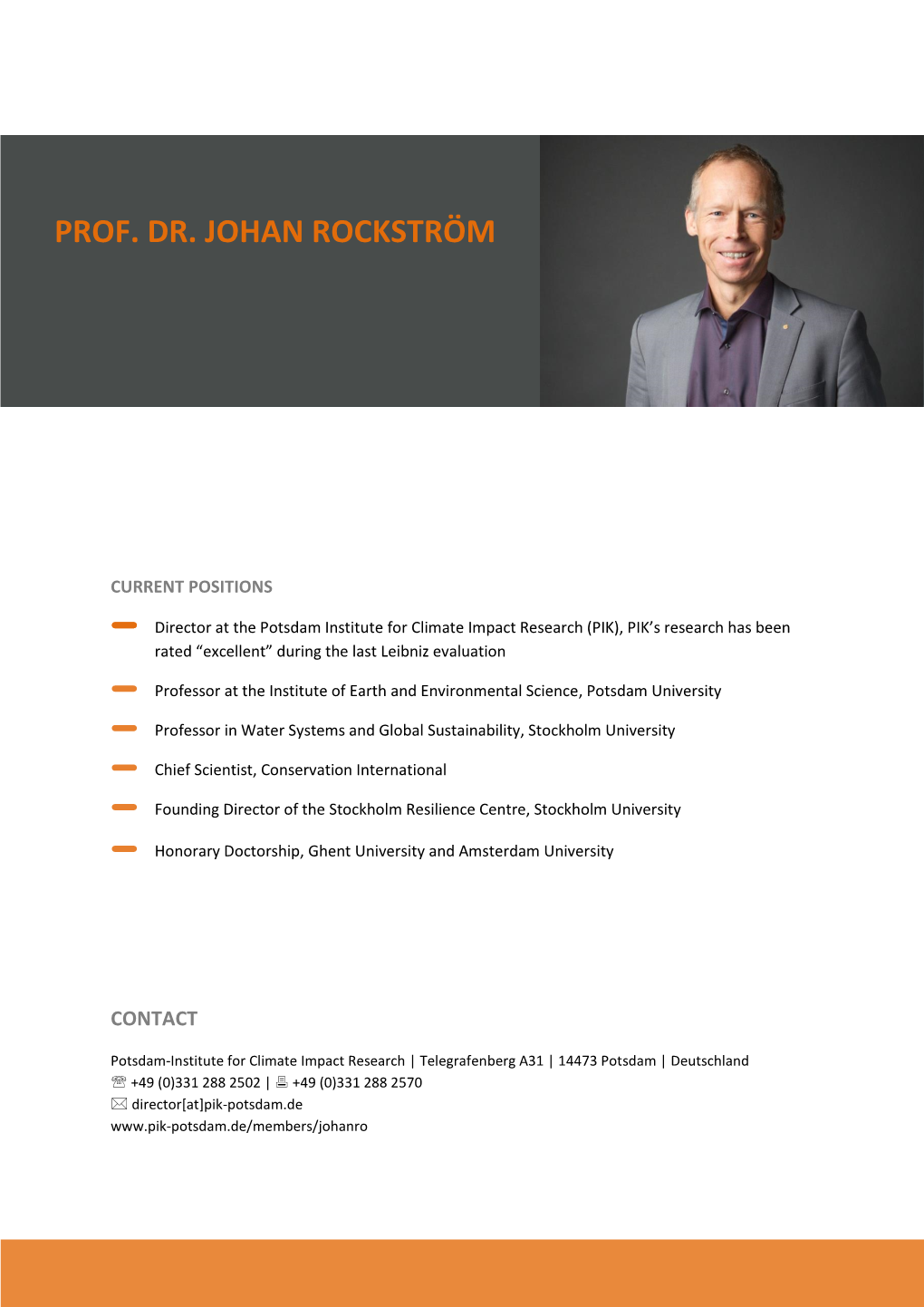 Prof. Dr. Johan Rockström