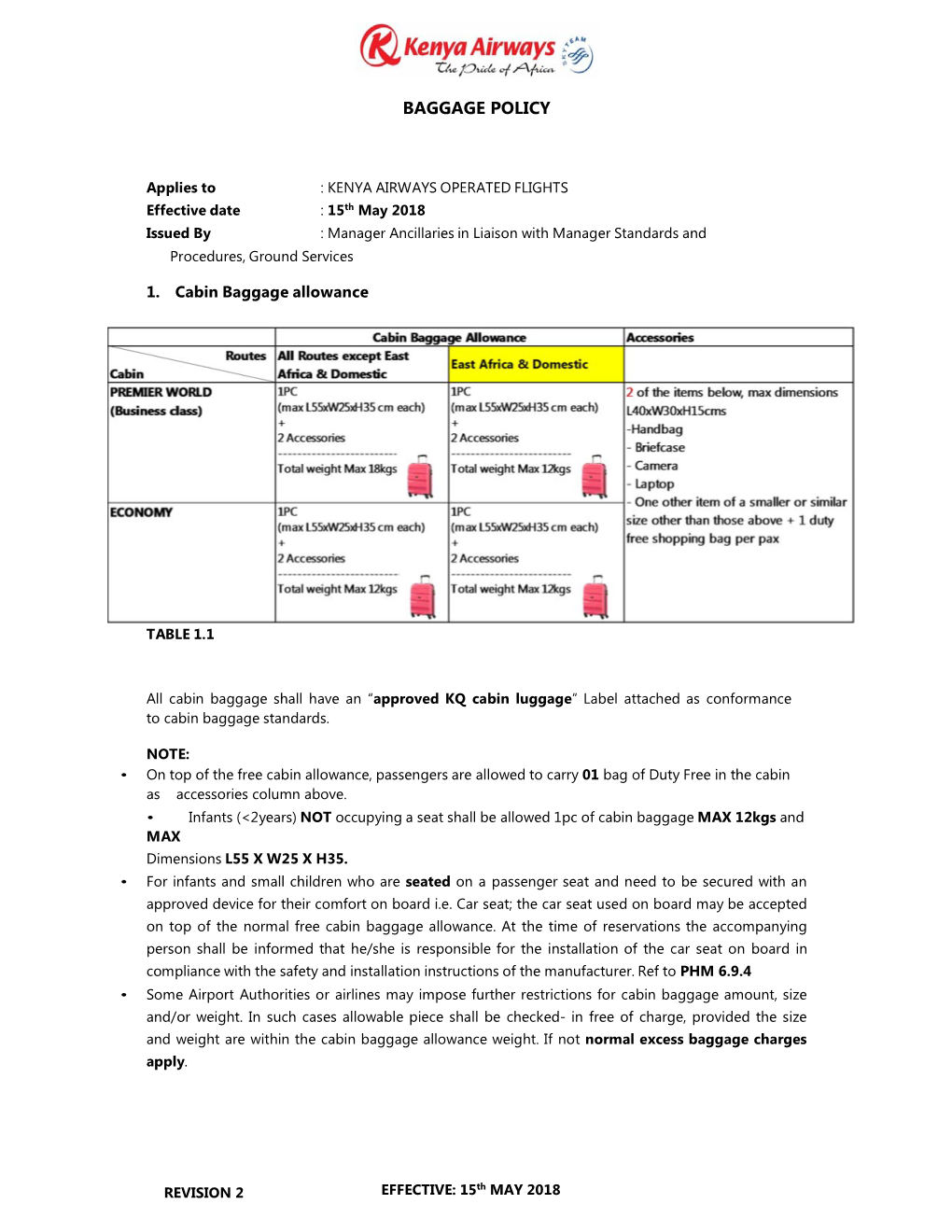 KQ-BAGGAGE POLICY Ma