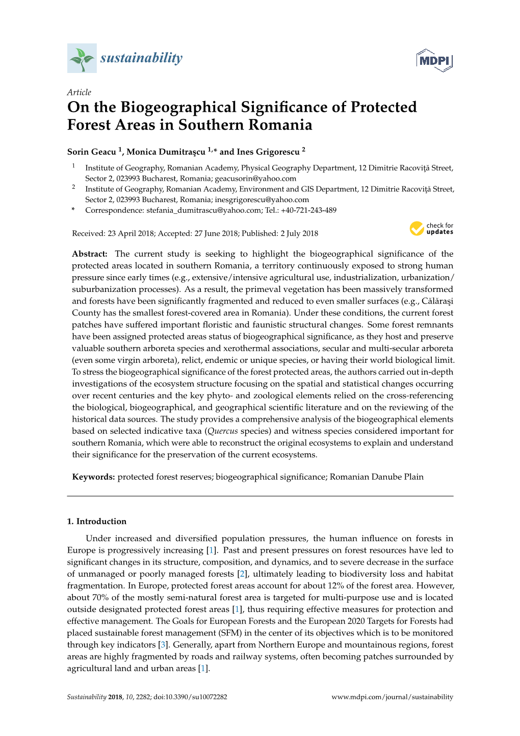 On the Biogeographical Significance of Protected Forest Areas In