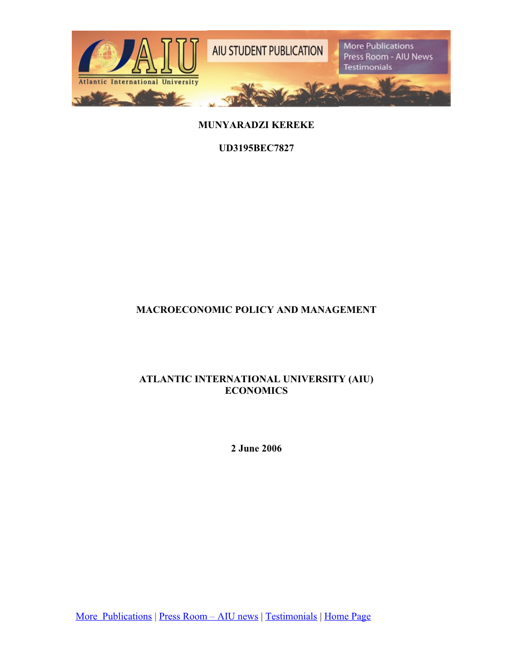 Macroeconomic Policy and Management