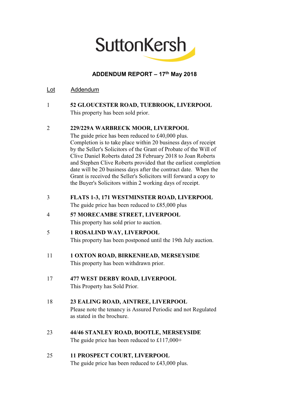 17Th May 2018 Lot Addendum 1 52 GLOUCESTER