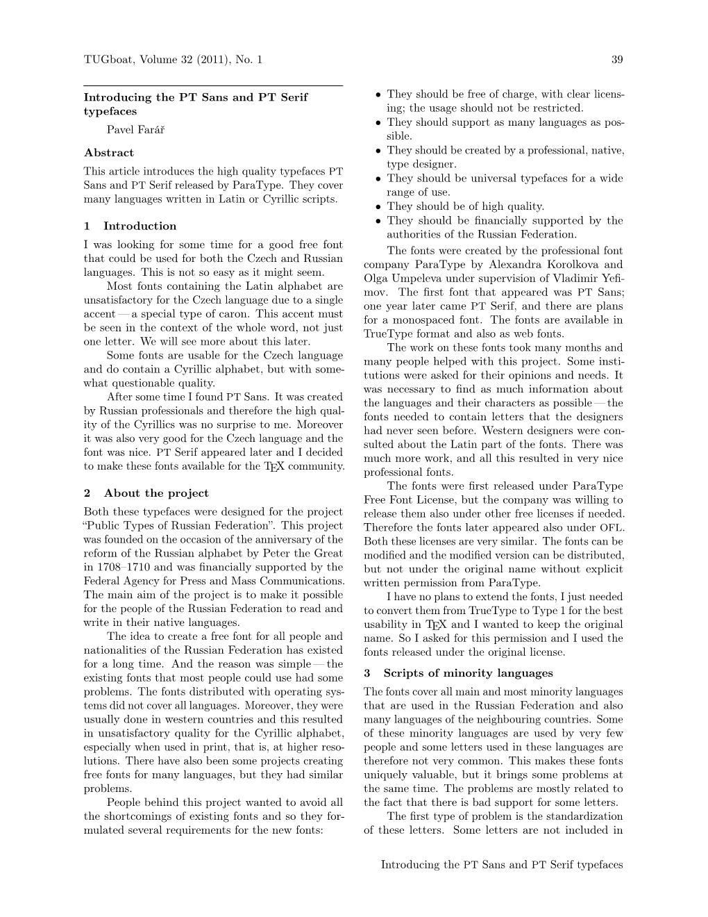 Introducing the PT Sans and PT Serif Typefaces 40 Tugboat, Volume 32 (2011), No