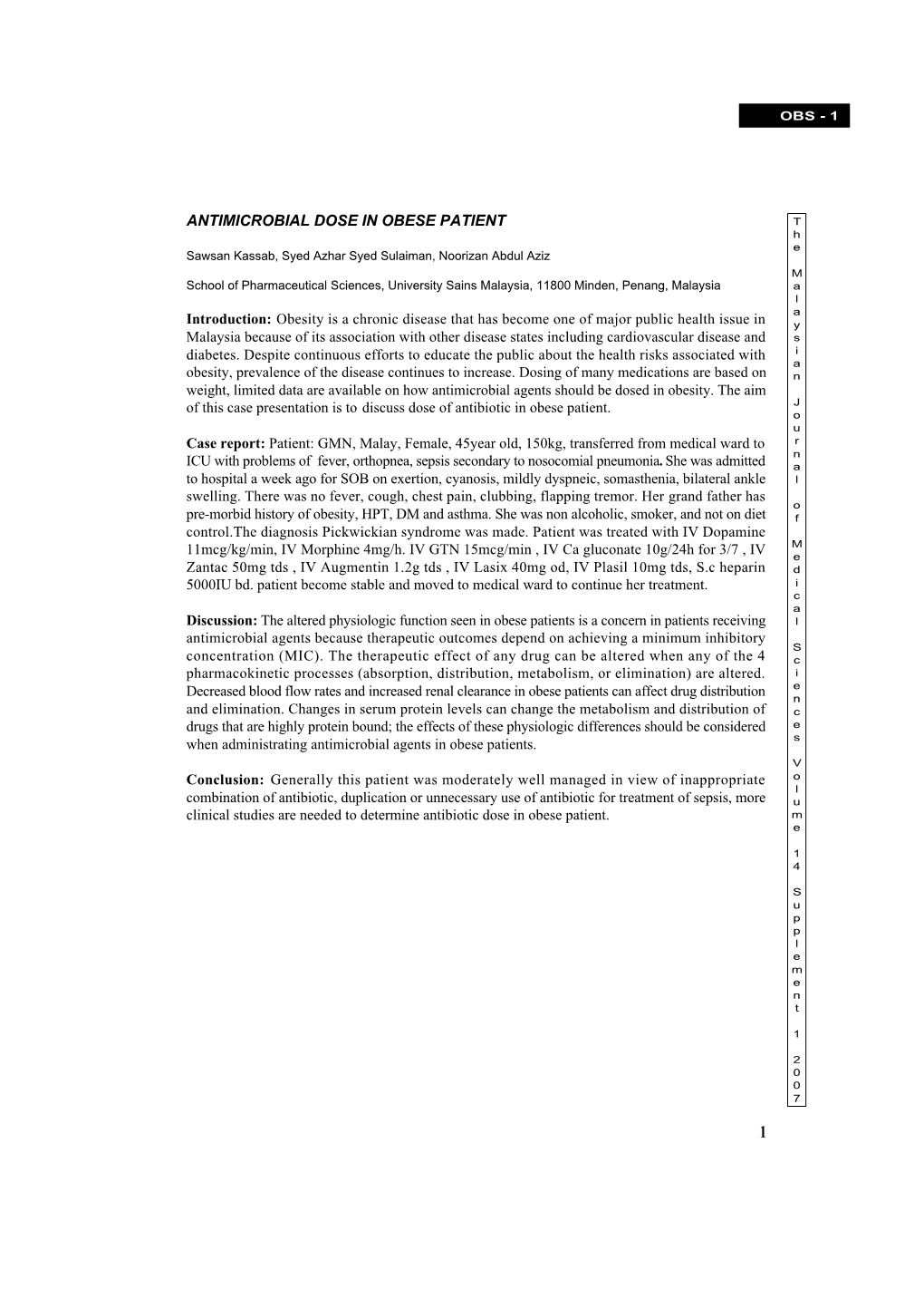 Antimicrobial Dose in Obese Patient