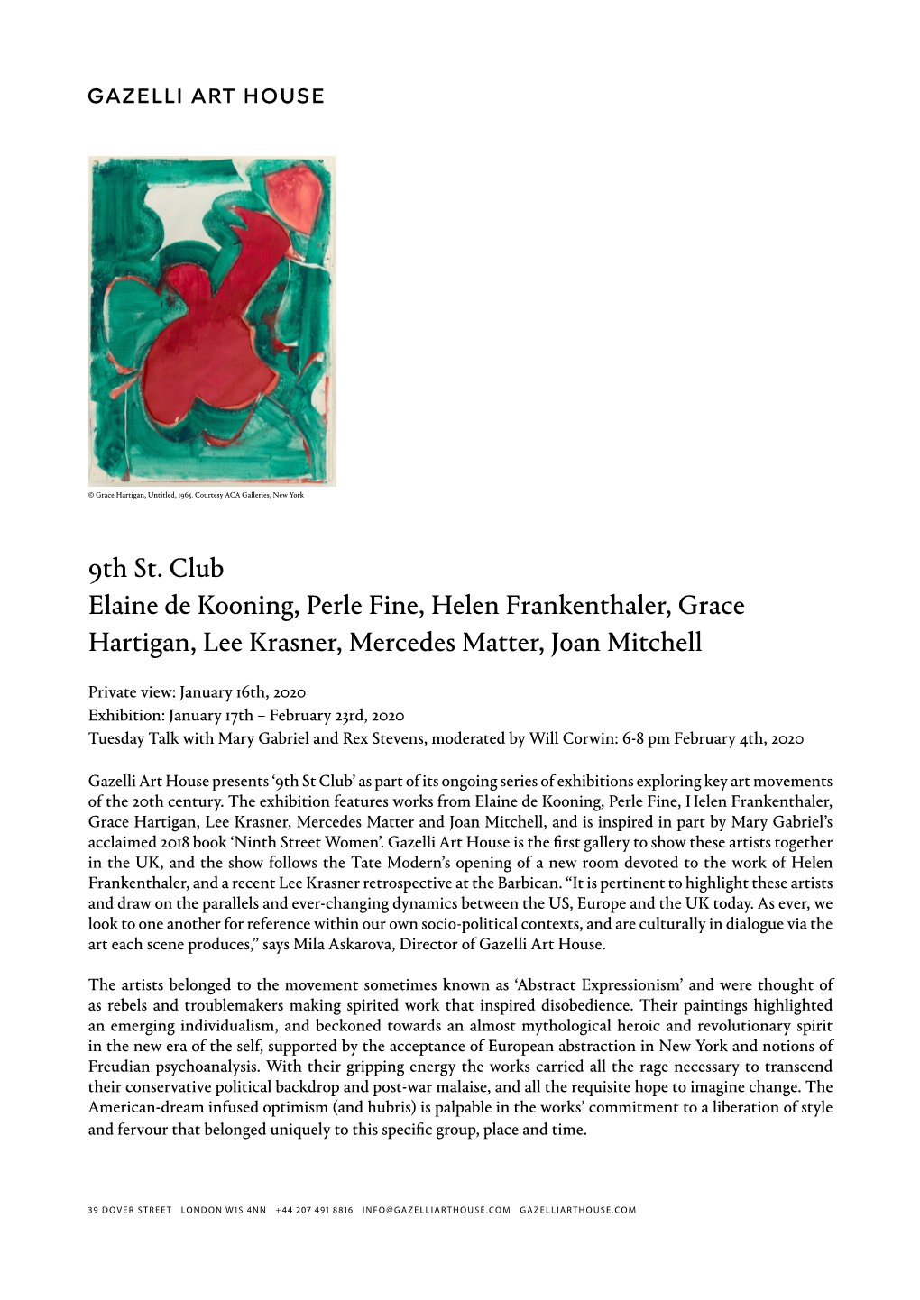 9Th St. Club Elaine De Kooning, Perle Fine, Helen Frankenthaler, Grace Hartigan, Lee Krasner, Mercedes Matter, Joan Mitchell