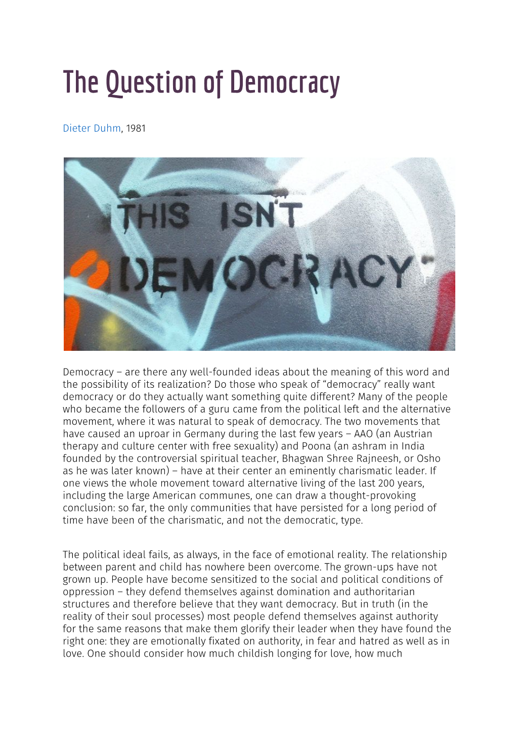 The Question of Democracy