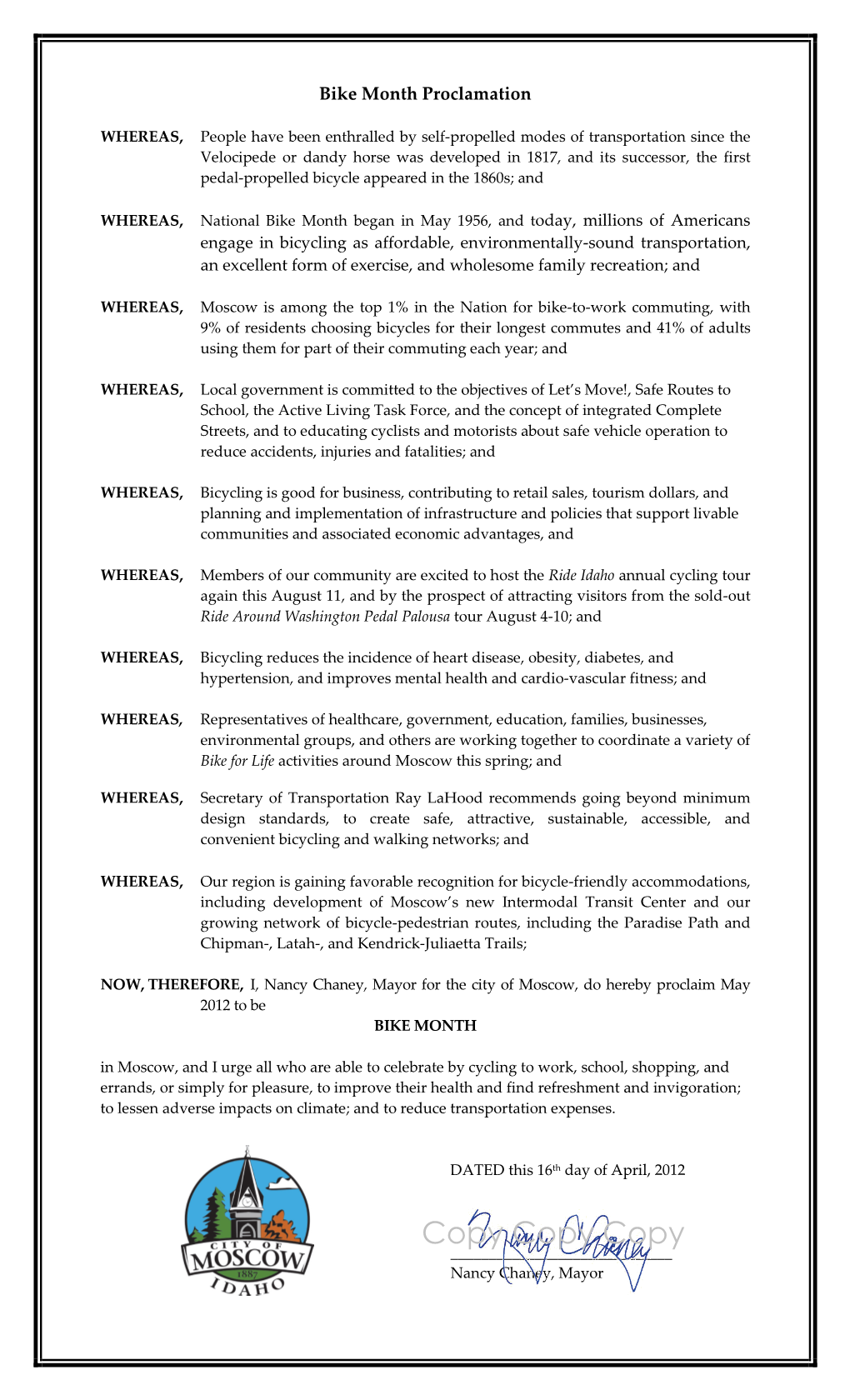 Bike Month Proclamation