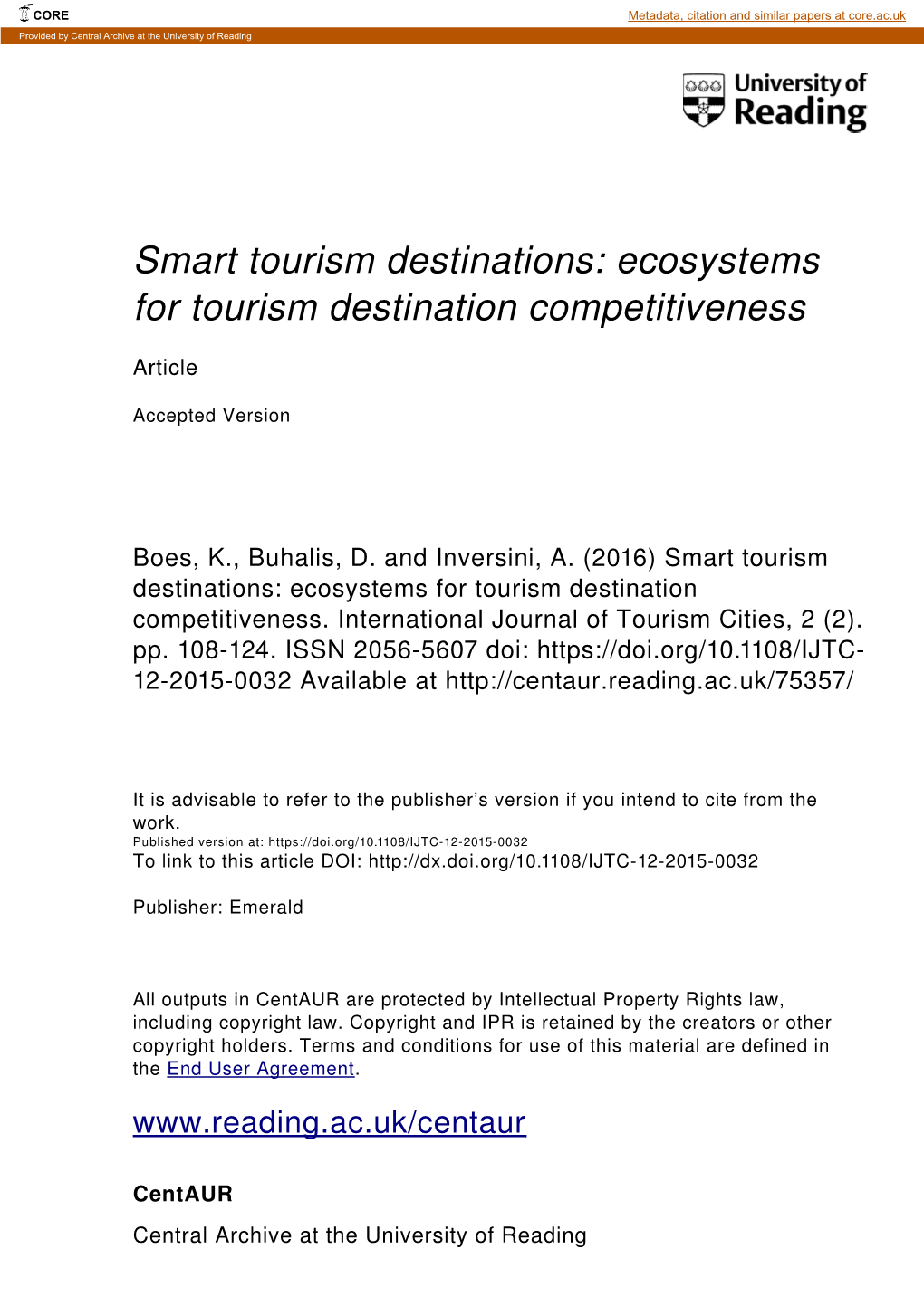 Ecosystems for Tourism Destination Competitiveness