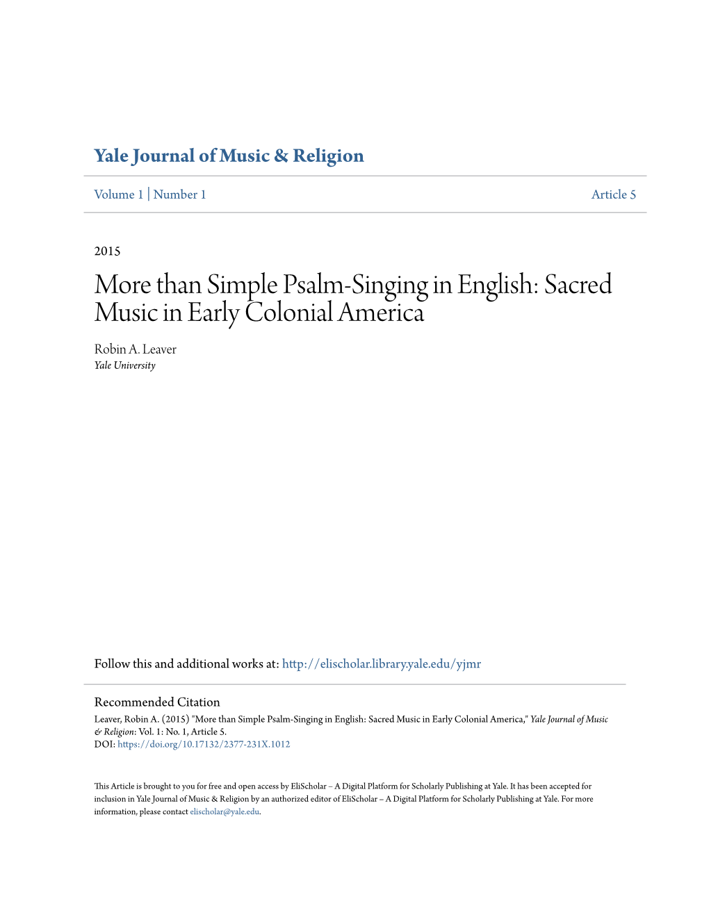 Sacred Music in Early Colonial America Robin A