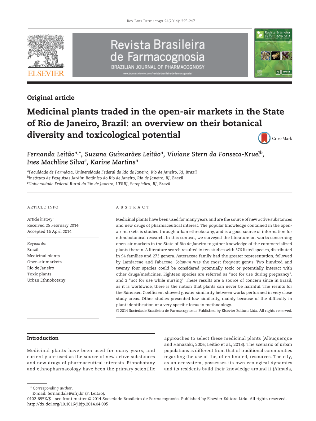 Medicinal Plants Traded in the Open-Air Markets in the State of Rio De Janeiro, Brazil: an Overview on Their Botanical Diversity and Toxicological Potential