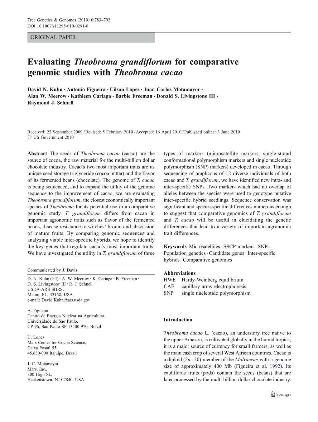 Evaluating Theobroma Grandiflorum for Comparative Genomic Studies with Theobroma Cacao