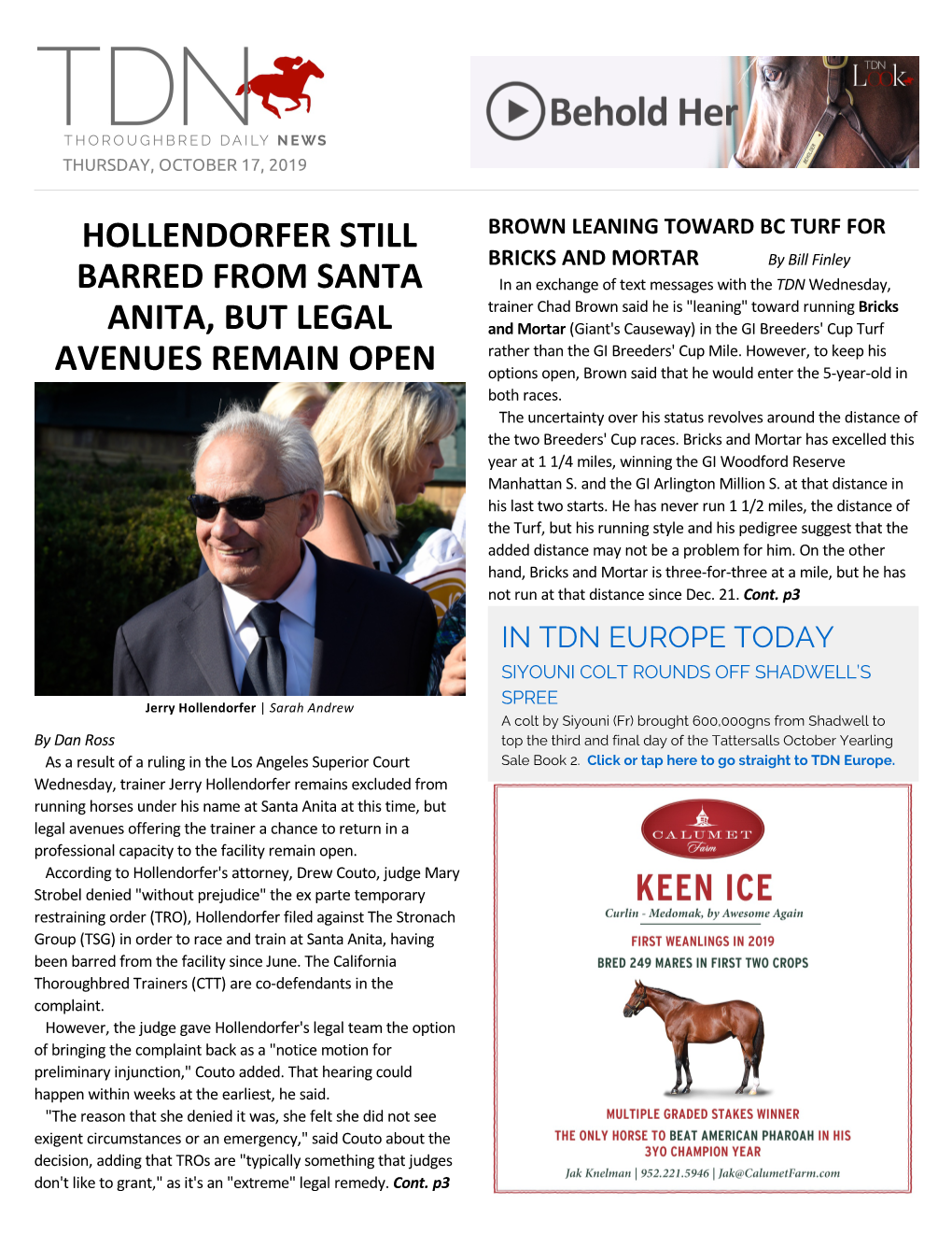 Hollendorfer Still Barred from Santa Anita, but Legal