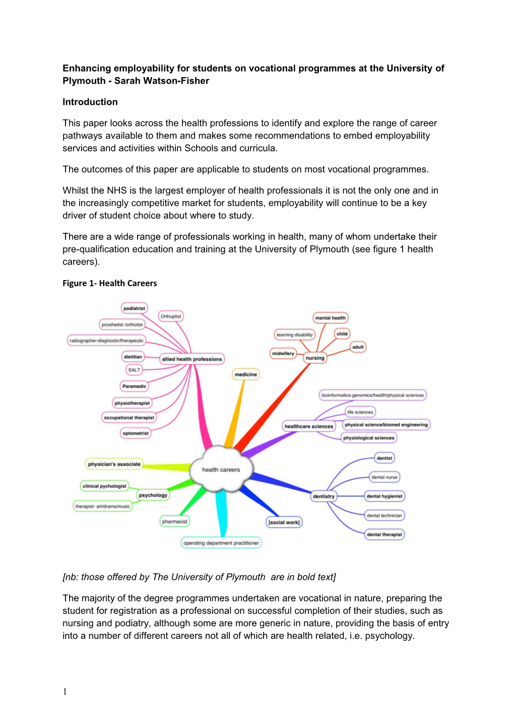 Enhancing Employability for Students on Vocational Programmes at the University of Plymouth