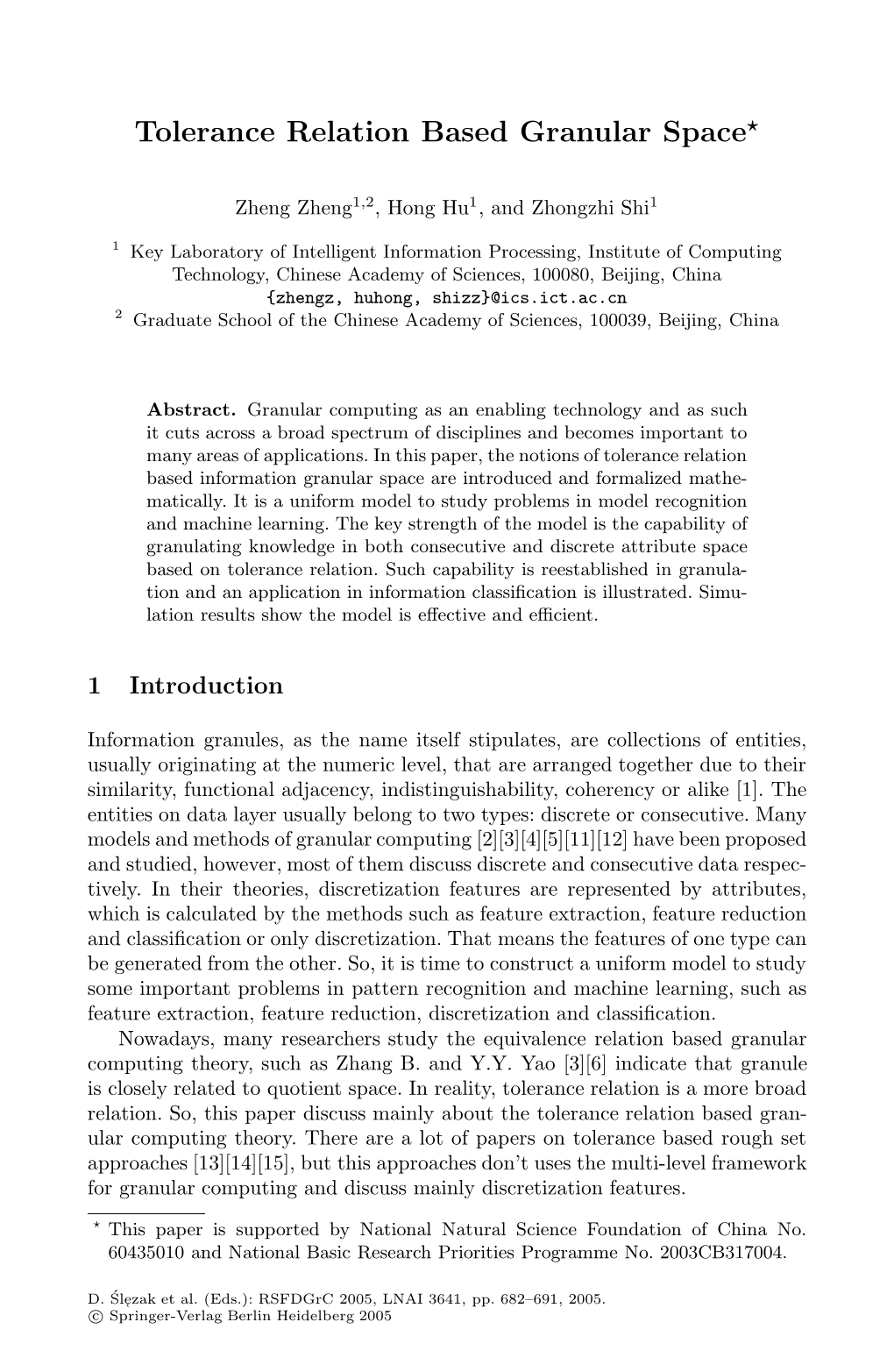 Tolerance Relation Based Granular Space