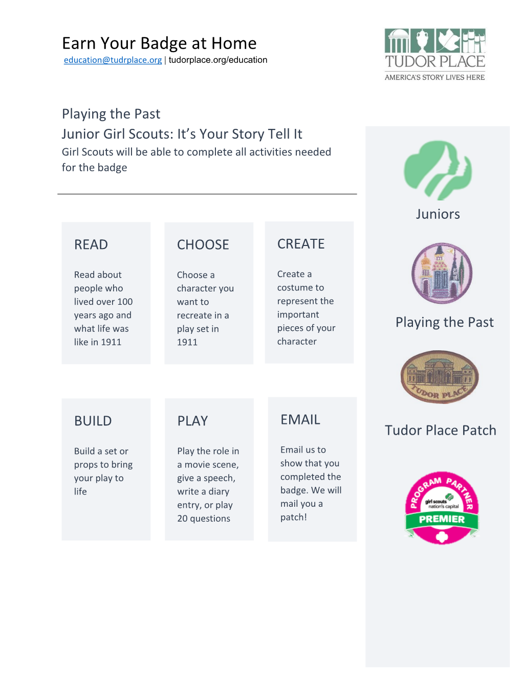 Earn Your Badge at Home Education@Tudrplace.Org | Tudorplace.Org/Education