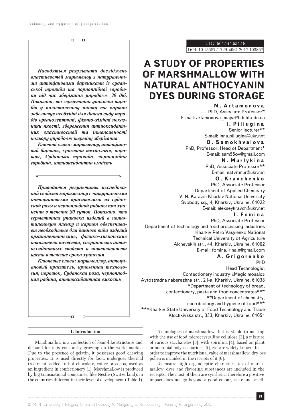 A Study of Properties of Marshmallow with Natural Anthocyanin Dyes During Storage