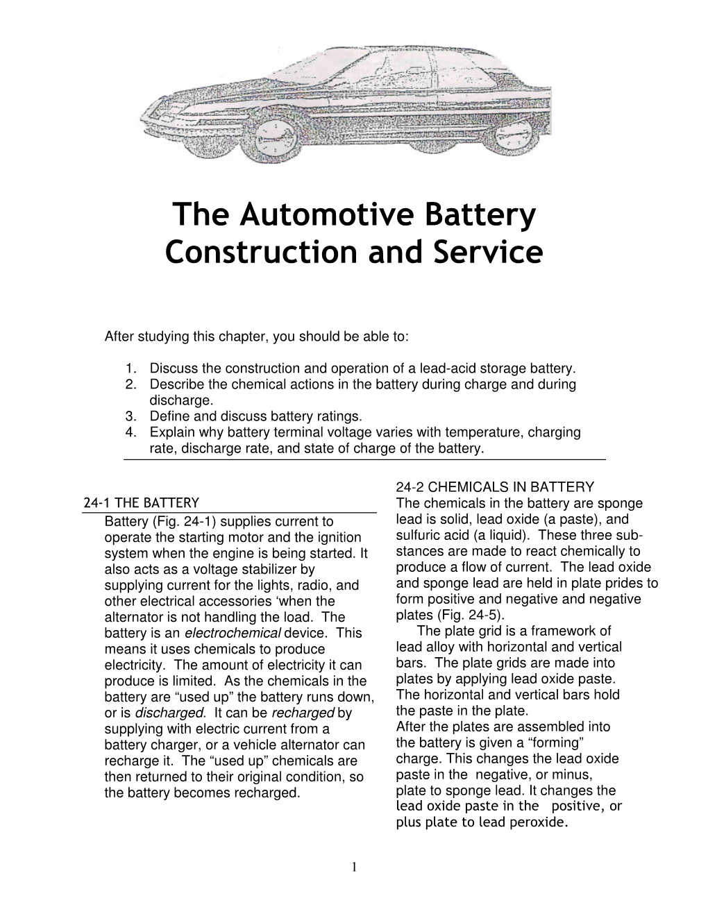 The Automotive Battery Construction and Service