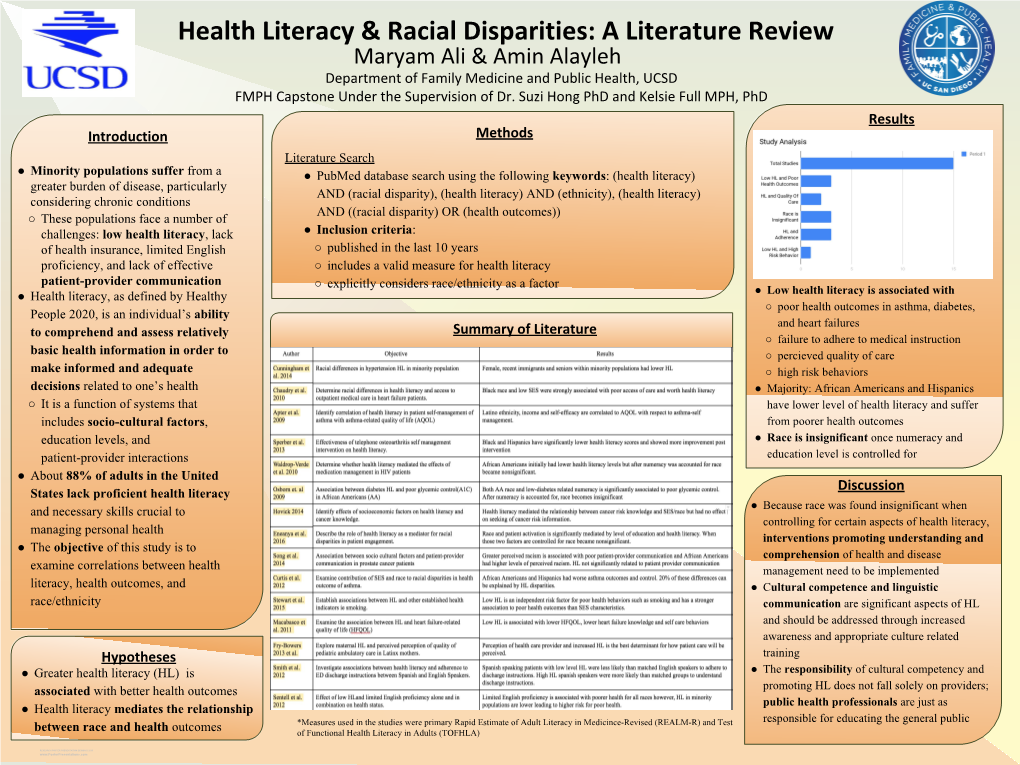 Health Literacy & Racial Disparities: a Literature Review