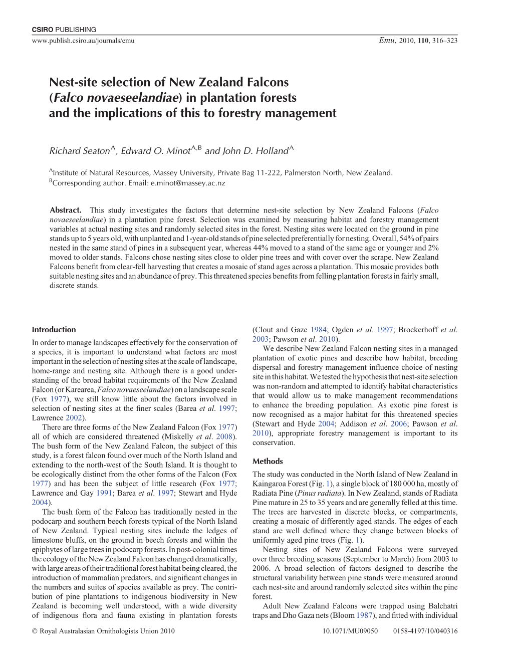 Nest-Site Selection of New Zealand Falcons (Falco'novaeseelandiae)