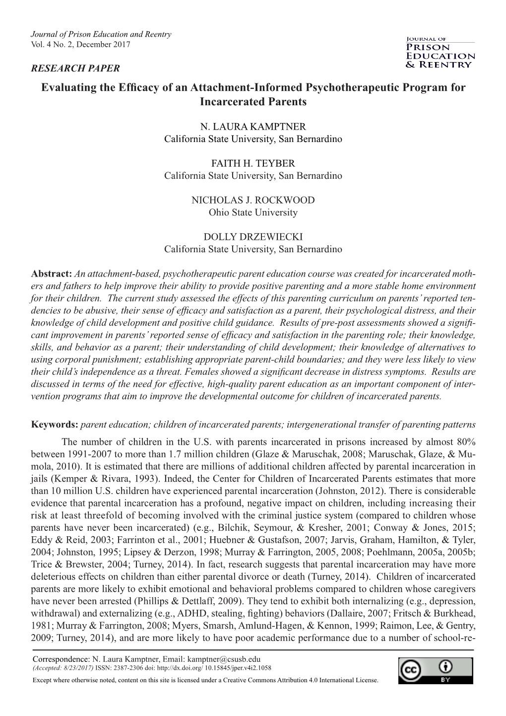 Evaluating the Efficacy of an Attachment-Informed Psychotherapeutic Program for Incarcerated Parents