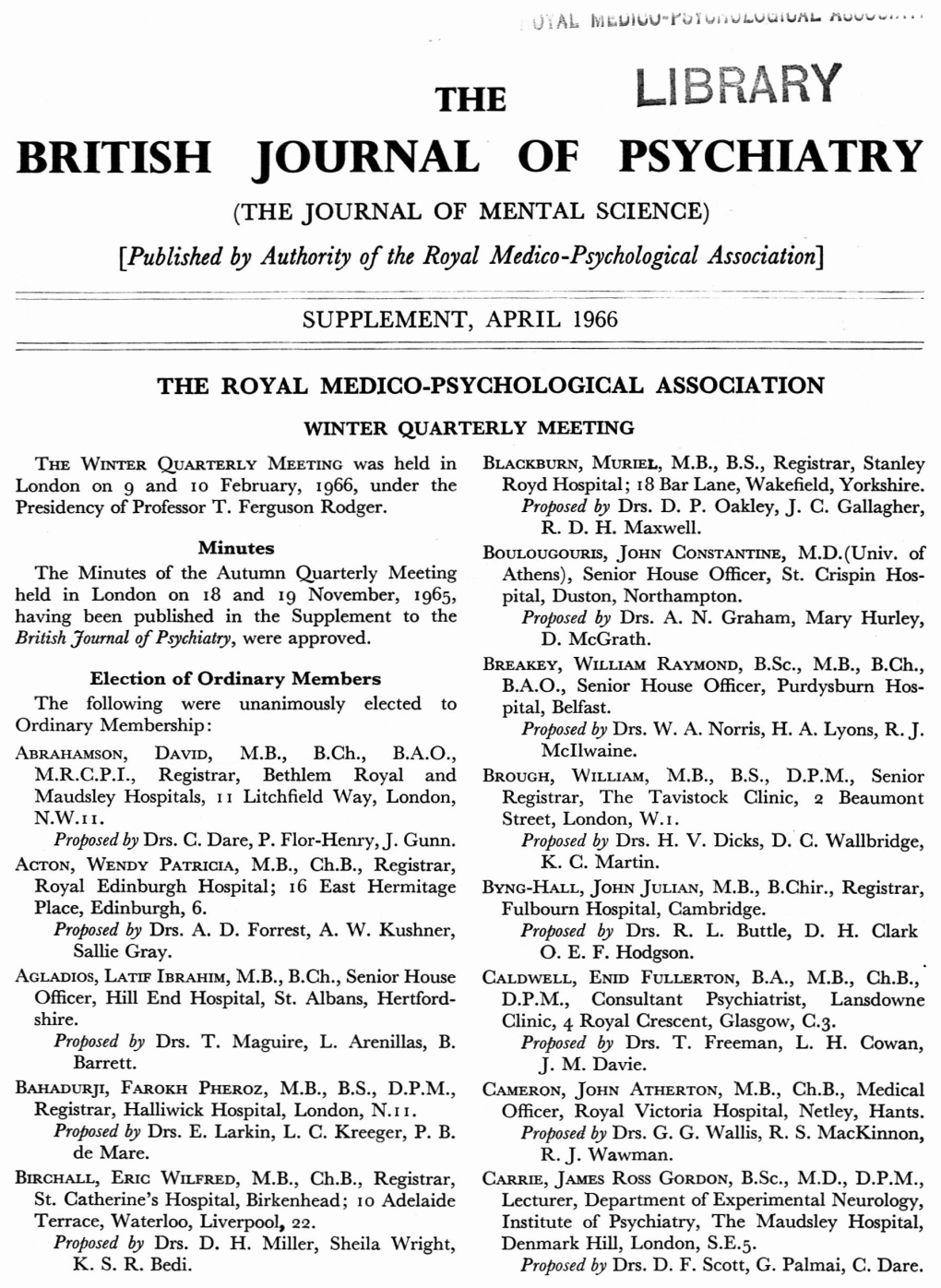 Library British Journal of Psychiatry (The Journal of Mental Science)