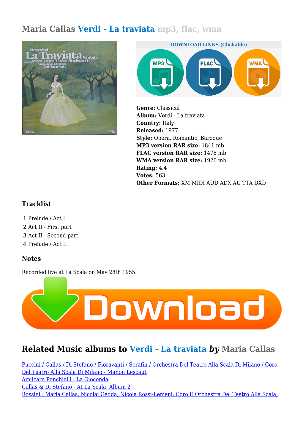 Maria Callas Verdi - La Traviata Mp3, Flac, Wma