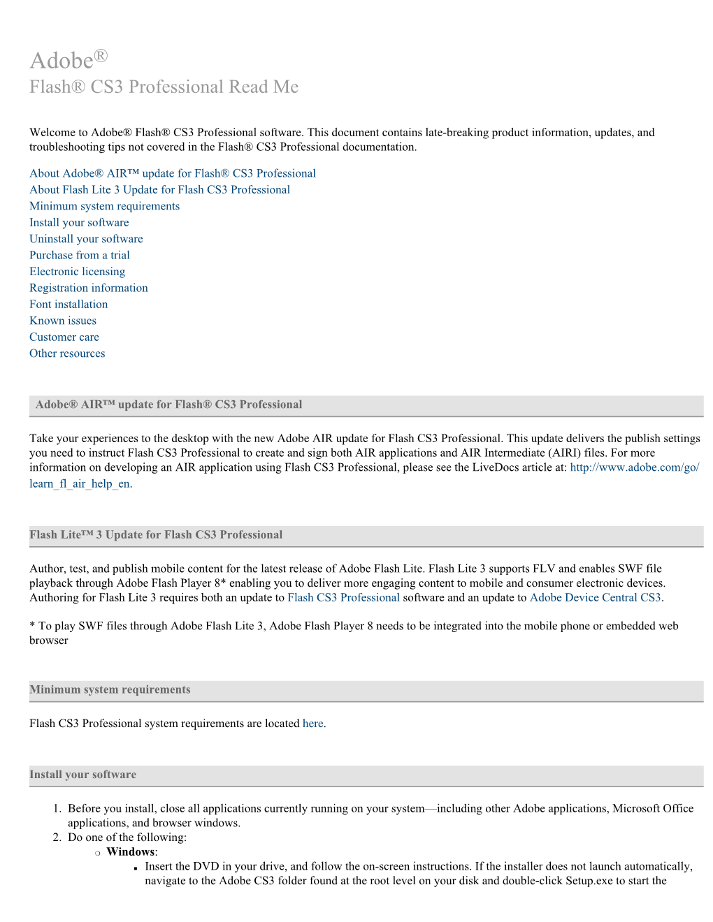 Adobe Flash CS3 Professional Read Me