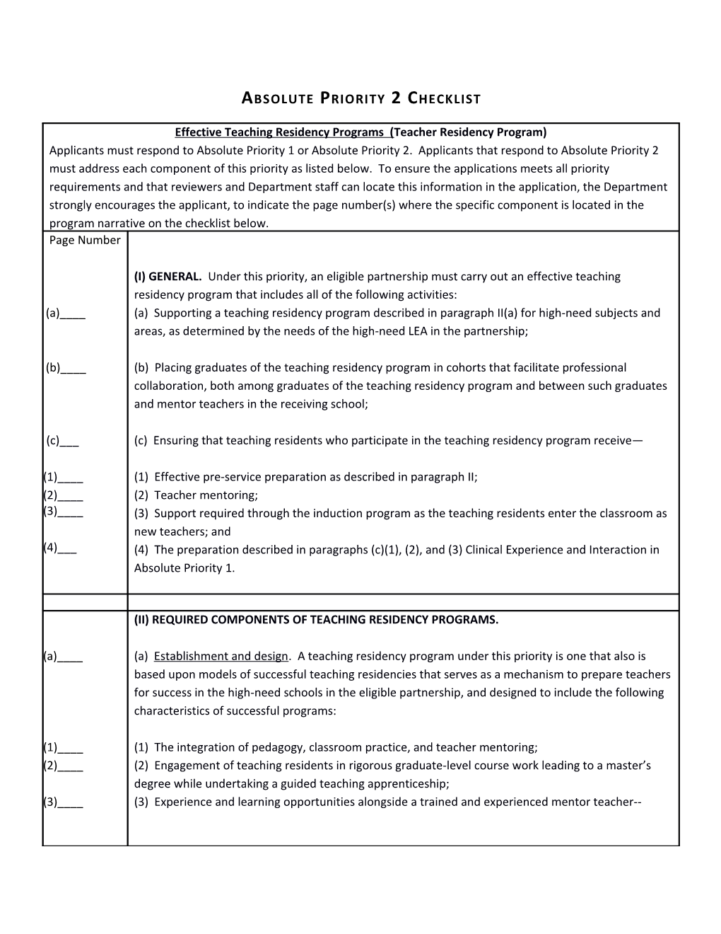 TQP Absolute Priority 2 Checklist