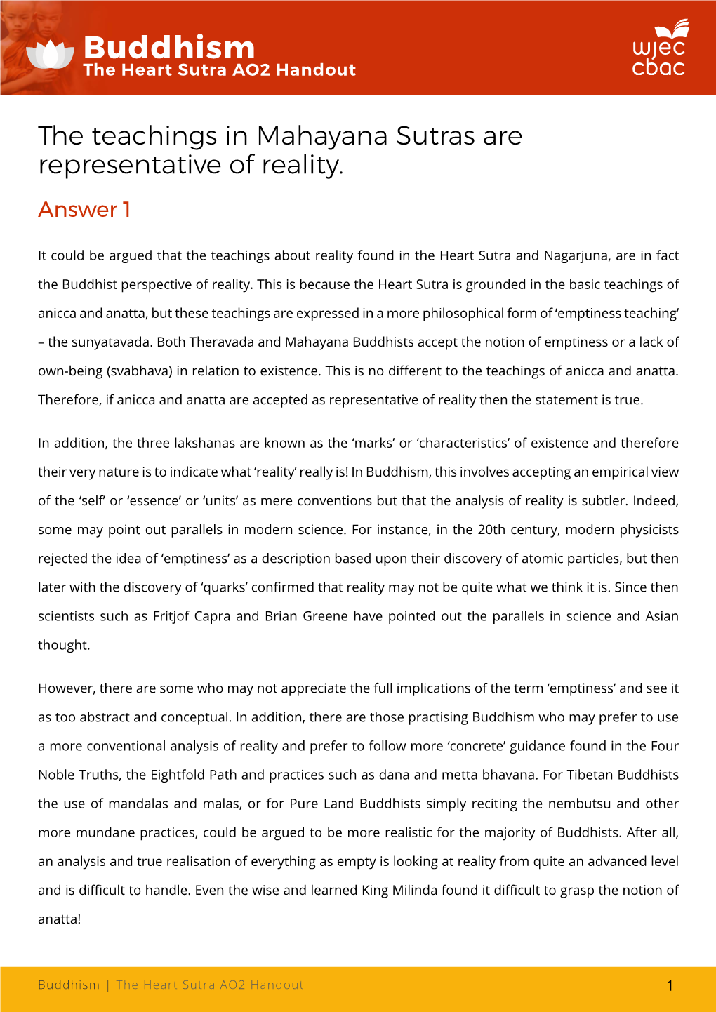 Buddhism the Heart Sutra AO2 Handout