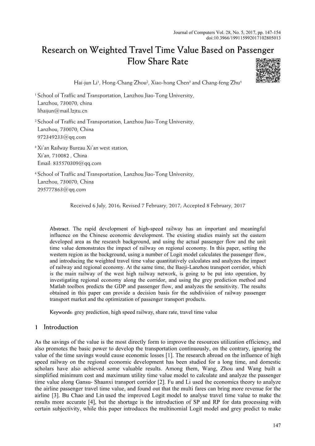 Research on Weighted Travel Time Value Based on Passenger Flow Share Rate