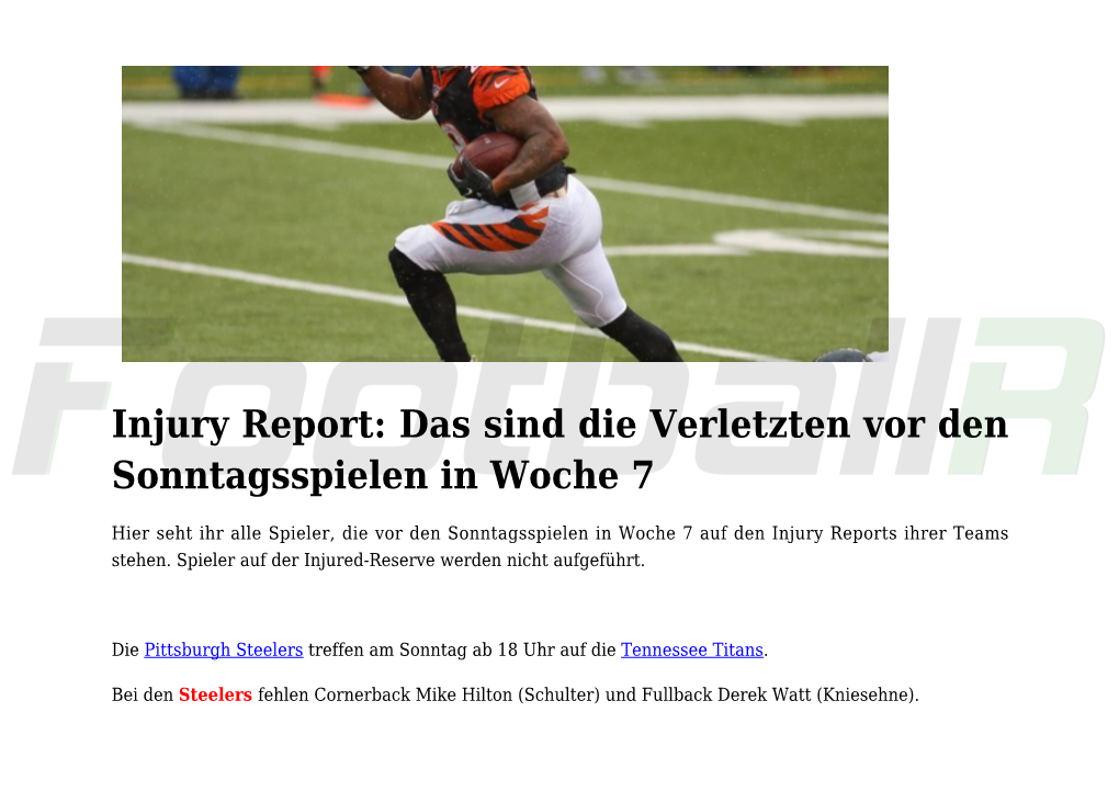 Injury Report: Das Sind Die Verletzten Vor Den Sonntagsspielen in Woche 7