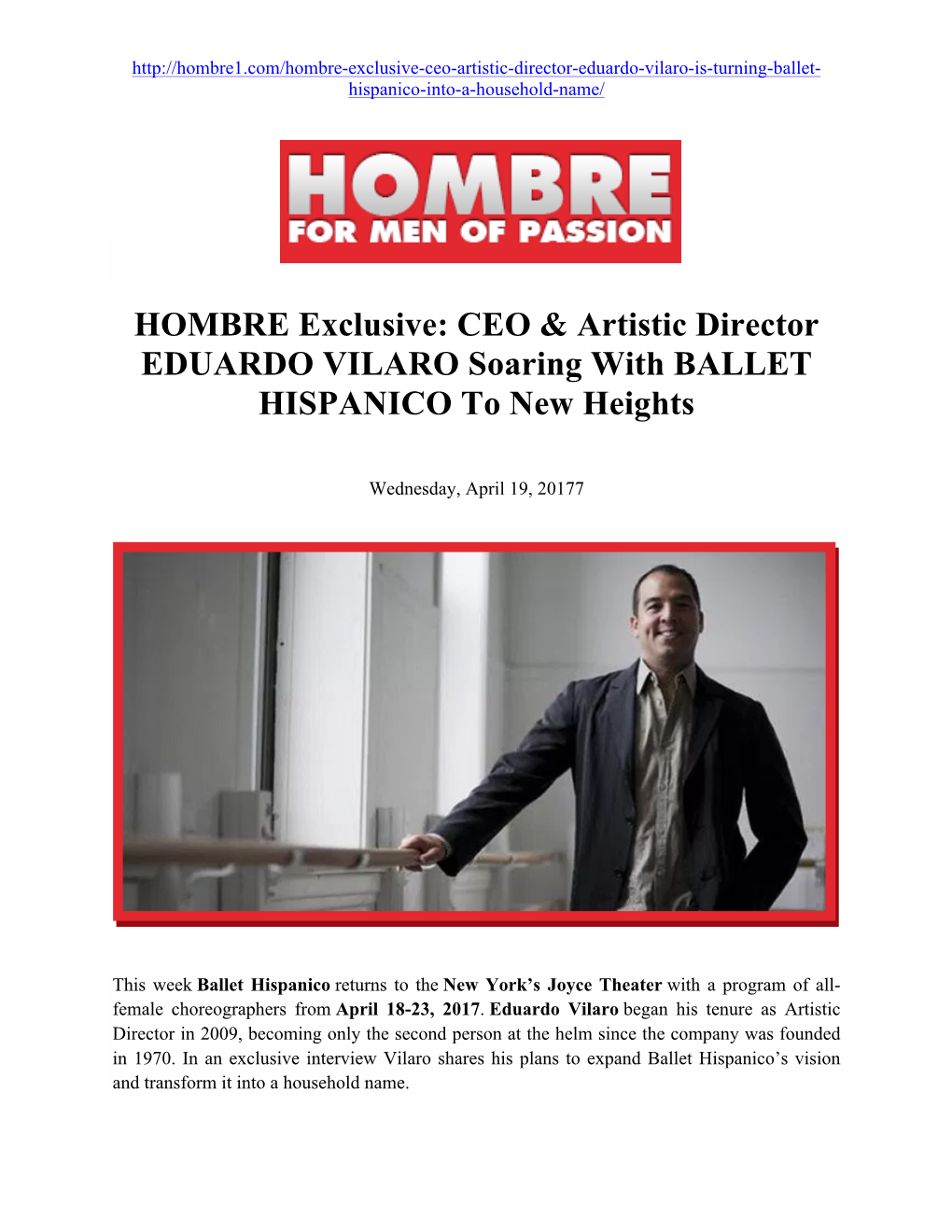 HOMBRE Exclusive: CEO & Artistic Director EDUARDO VILARO