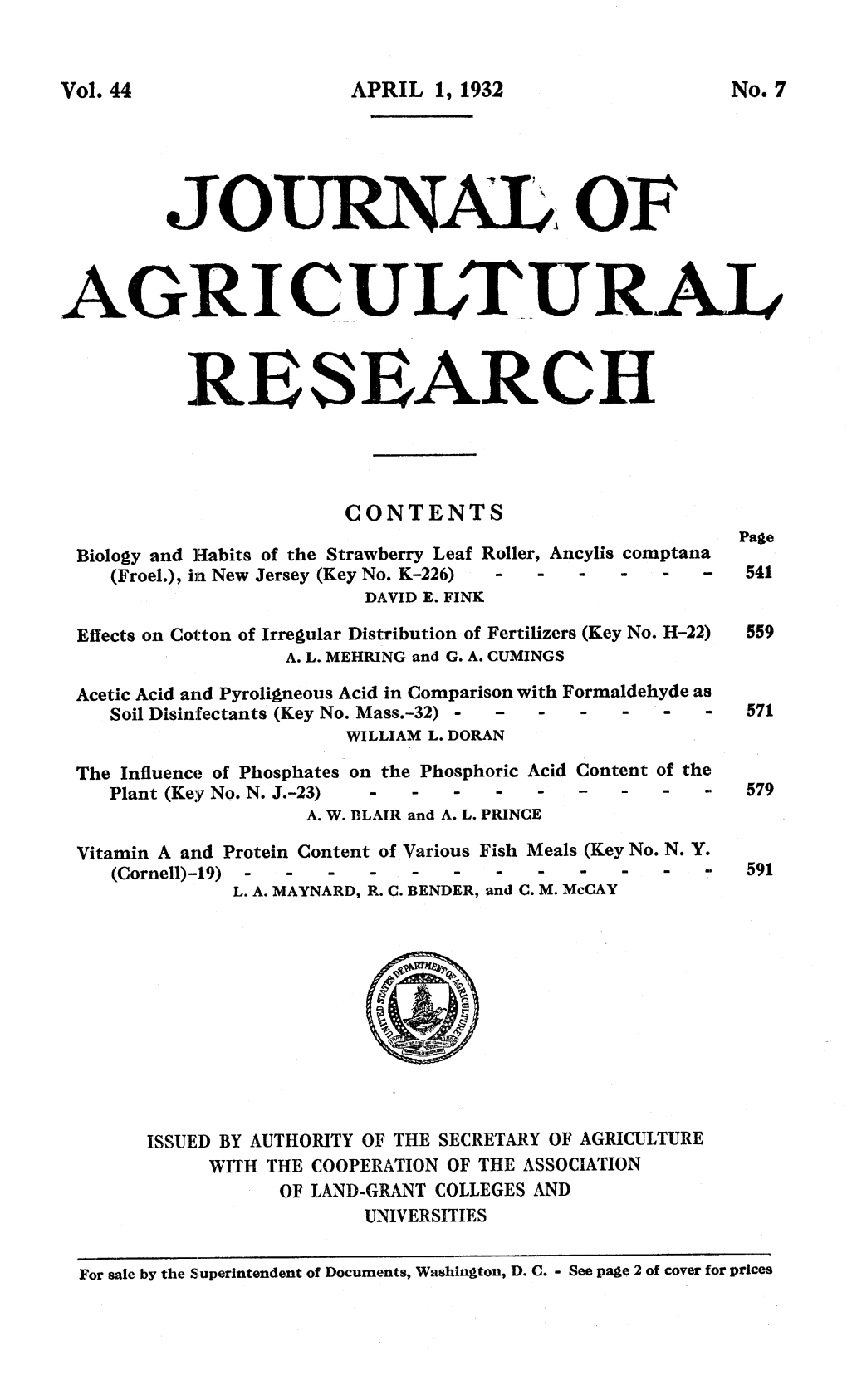 JOURNAL of Agricuivturalv RESEARCH