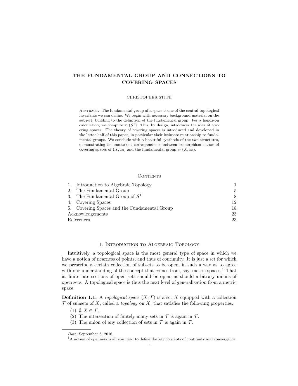 The Fundamental Group and Connections to Covering Spaces