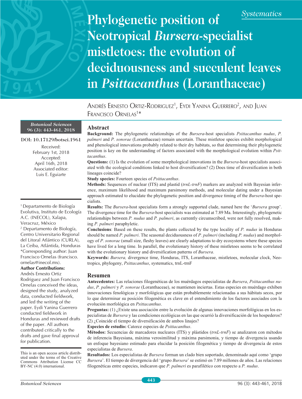 Phylogenetic Position of Neotropical Bursera-Specialist Mistletoes: The