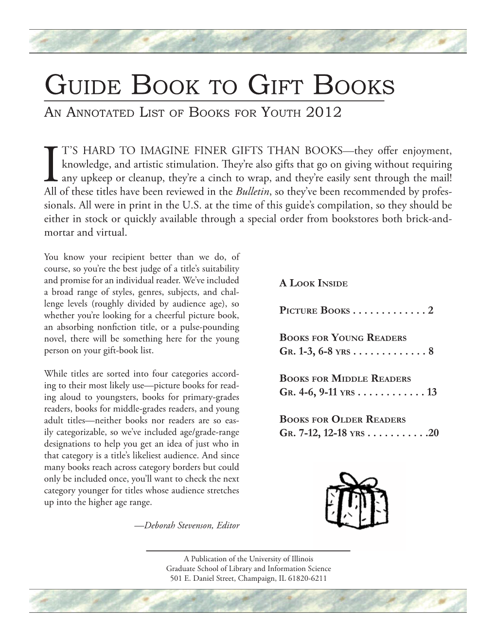 Guide Book to Gift Books an Annotated List of Books for Youth 2012